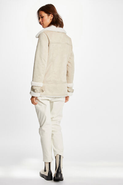 Straight zipped jacket beige ladies'