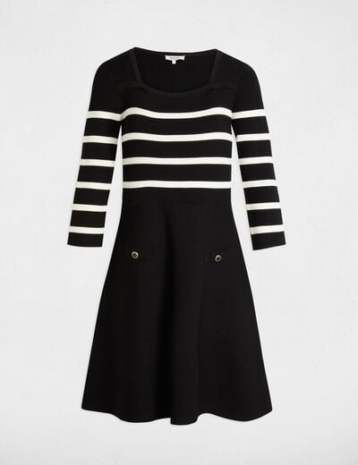 A-line striped knitted dress black women