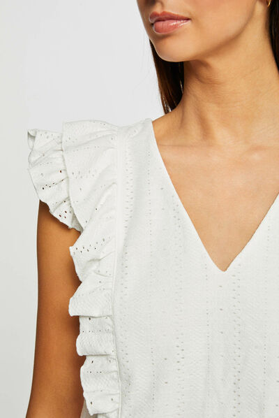 Short-sleeved t-shirt with ruffles ecru ladies'