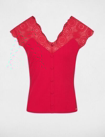 Short-sleeved ribbed t-shirt raspberry women