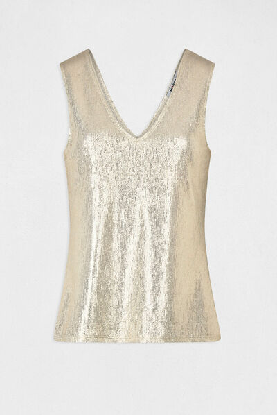 Vest top with metallised threads ivory ladies'