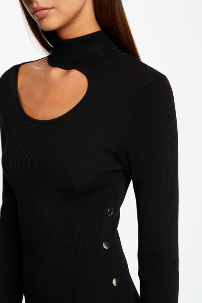 Fitted midi jumper dress with opening black ladies'