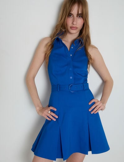 Fitted mini dress with pleats electric blue women