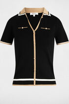 Pull col polo manches courtes noir femme