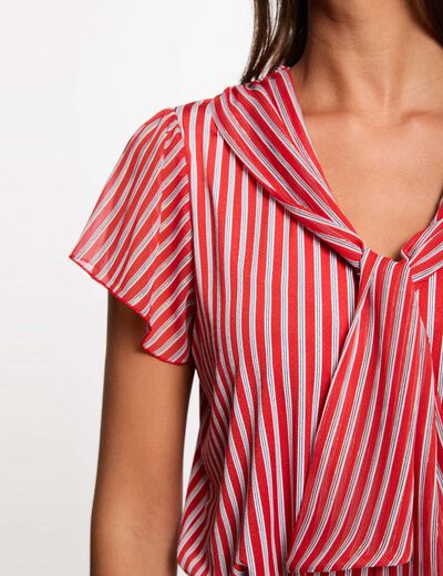 T-shirt with tie neck red women