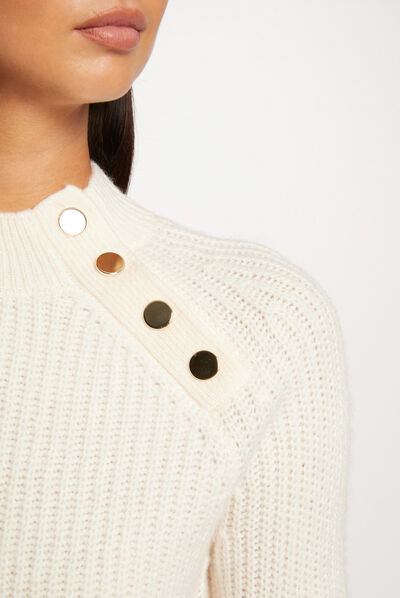 Long-sleeved jumper with high collar ivory ladies'