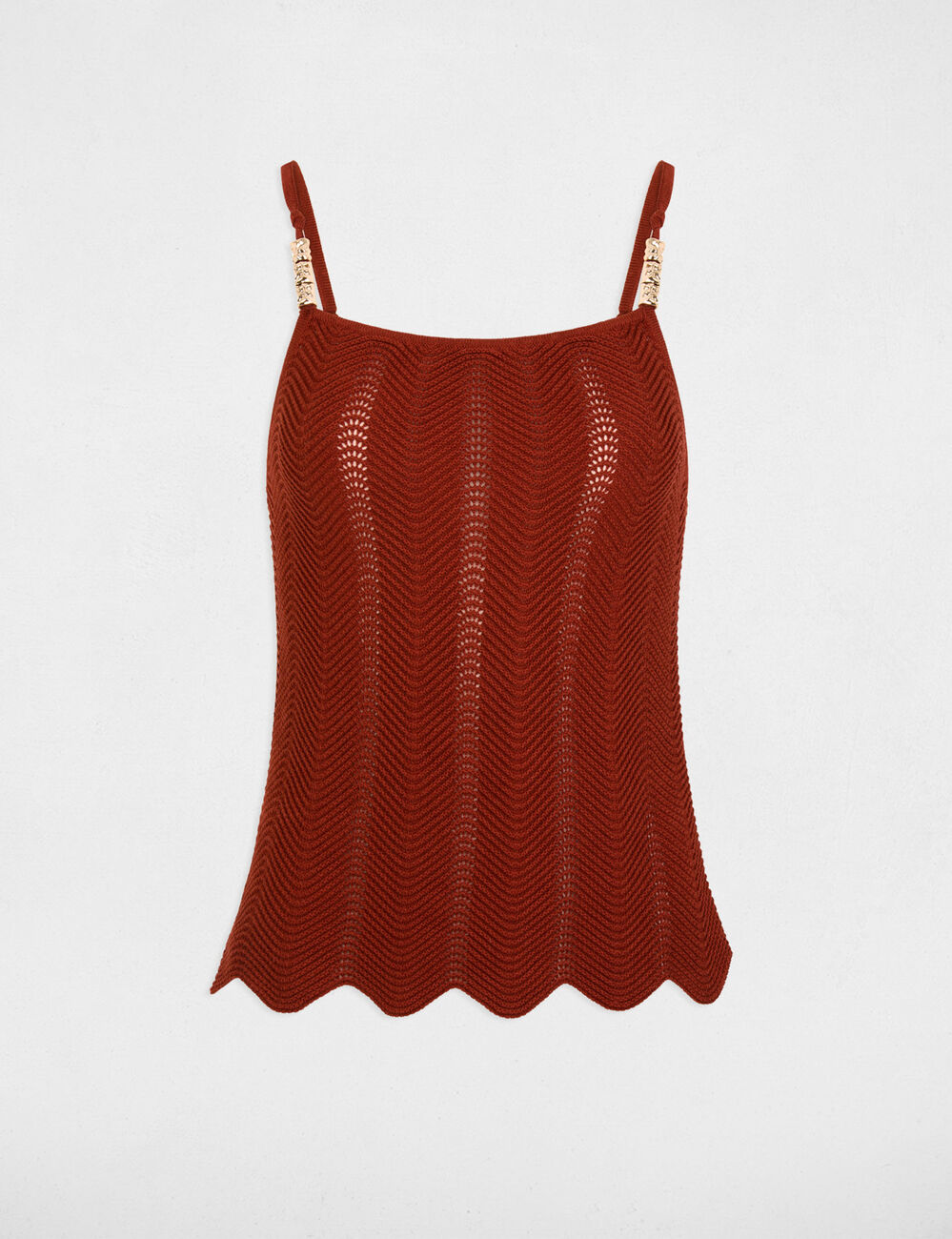 Knitted top thin straps cognac brown women