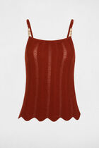 Knitted top thin straps cognac brown women
