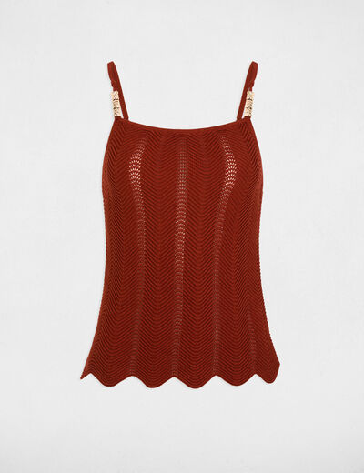Knitted top thin straps cognac brown women