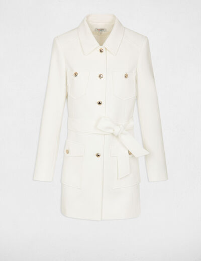 Belted mi-length coat with patch pockets ecru ladies'