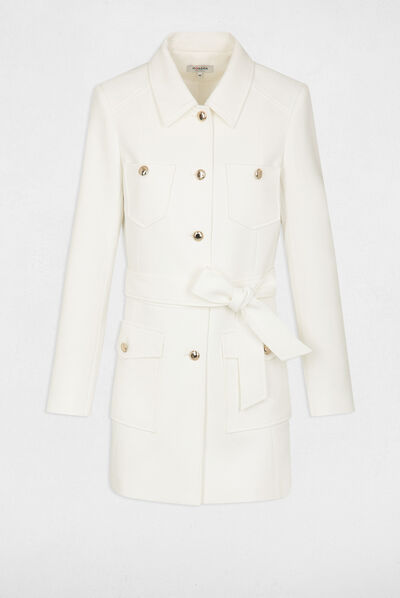Belted mi-length coat with patch pockets ecru ladies'