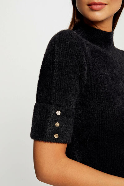 Fitted jumper dress with short sleeves black ladies'