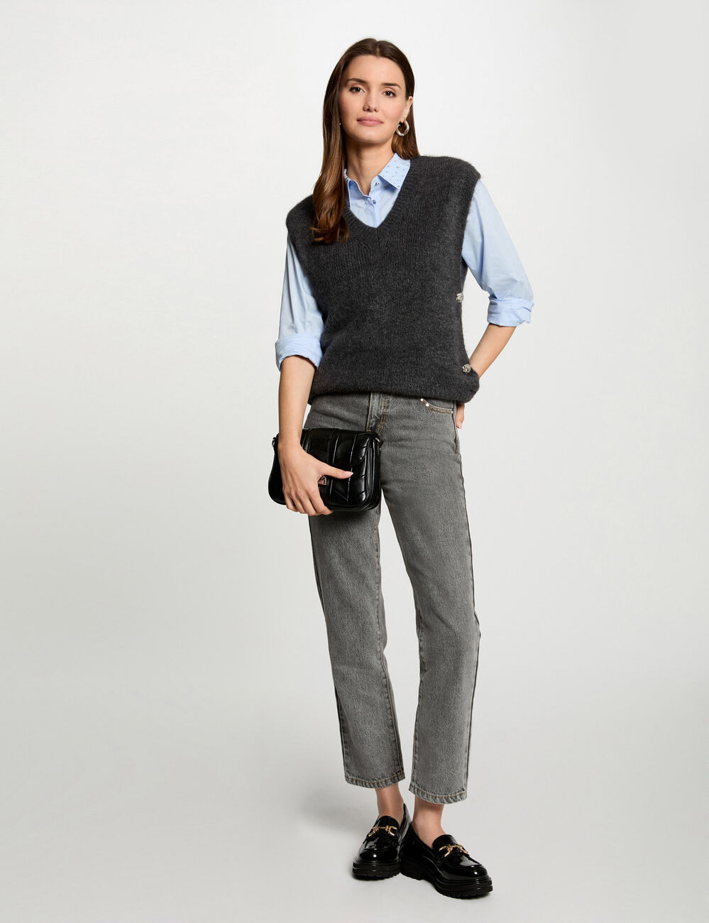 Sleeveless jumper dark grey women