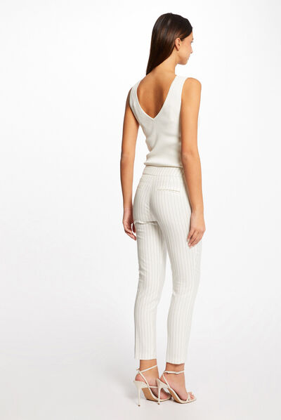 Striped cropped fitted city trousers ecru ladies'