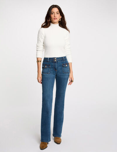 Bootcut jeans pockets buttons stone wash denim women