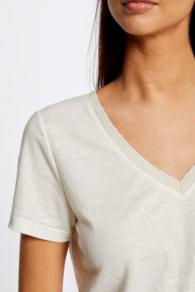 Short-sleeved t-shirt with V-neck ecru ladies'