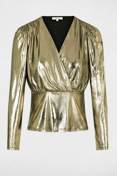 Long-sleeved t-shirt with wet effect gold ladies'