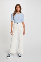 Pull col rond manches courtes bleu ciel femme