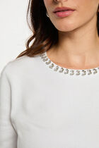 Fitted sweater with rhinestones white women