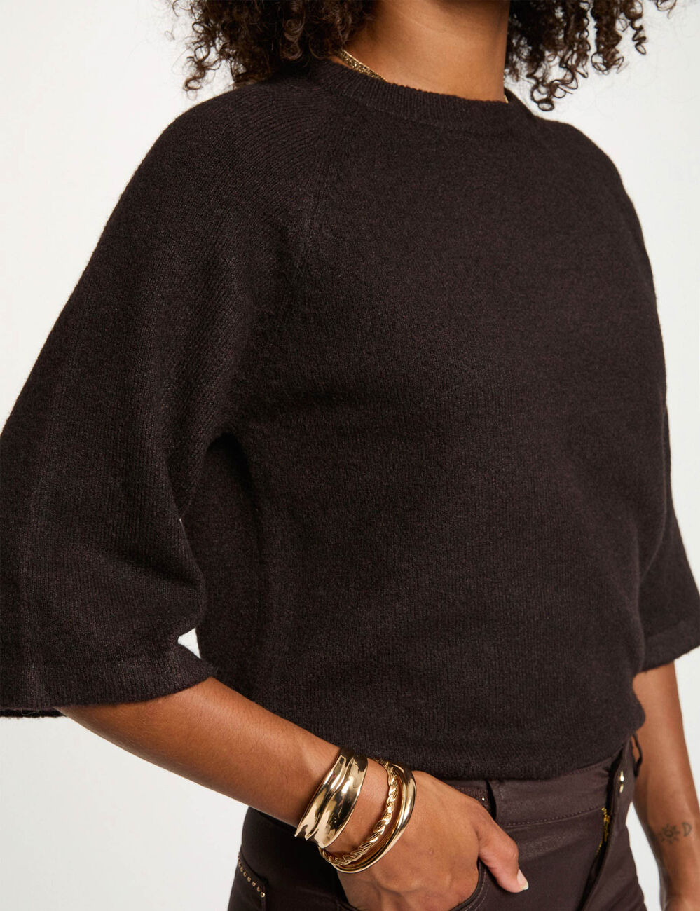 Jumper 3/4-length sleeves dark brown women
