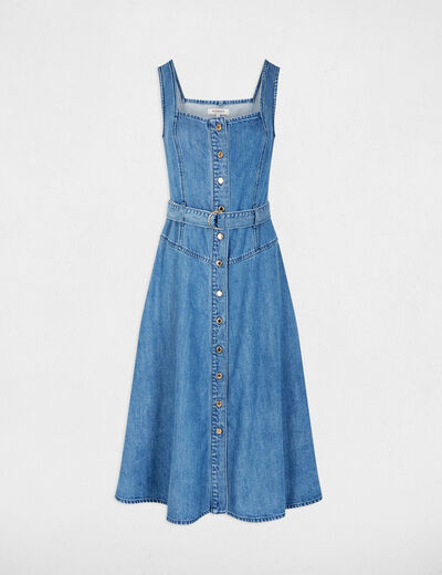 Midi dress with square neckline denim stone women