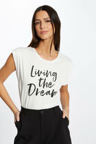 Short-sleeved t-shirt with message ecru women