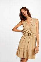 Loose straight belted dress camel women