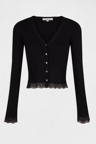 Long-sleeved cardigan with lace black ladies'