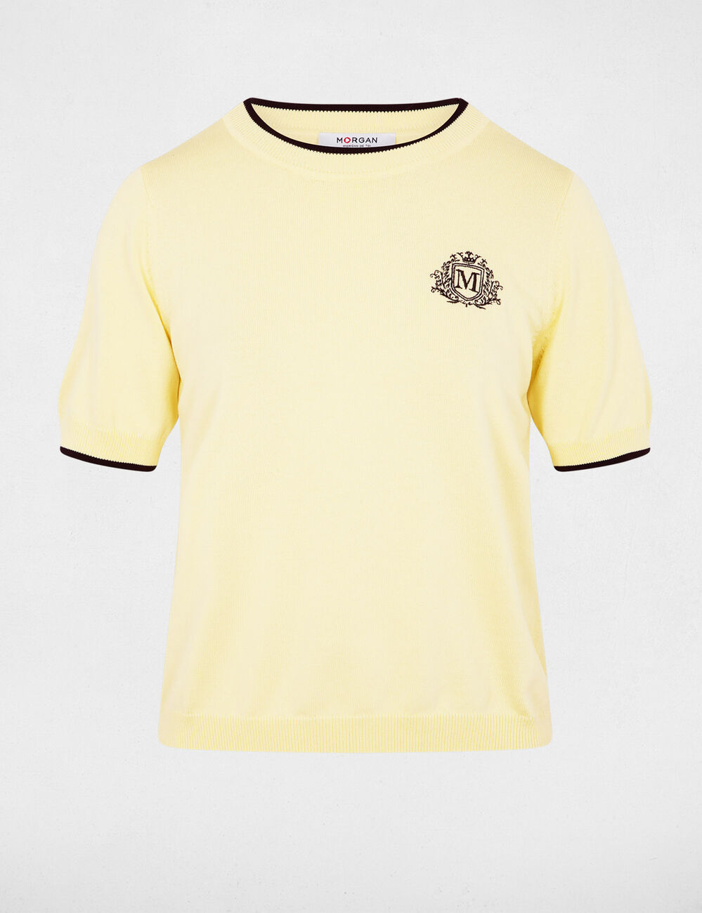 Short-sleeve sweater pastel yellow women
