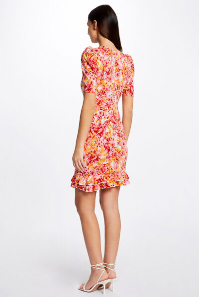 Shirred fitted dress floral print multico ladies'