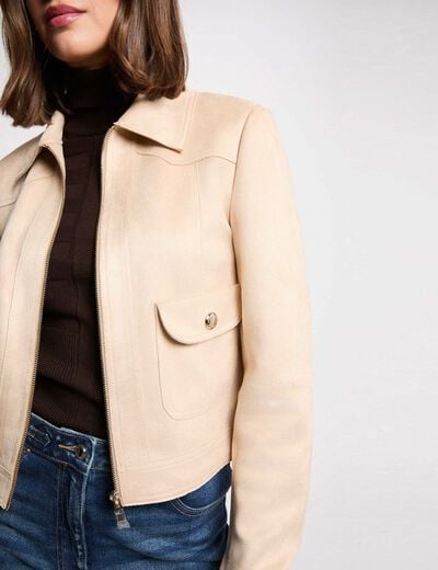 Short suede jacket light brown women