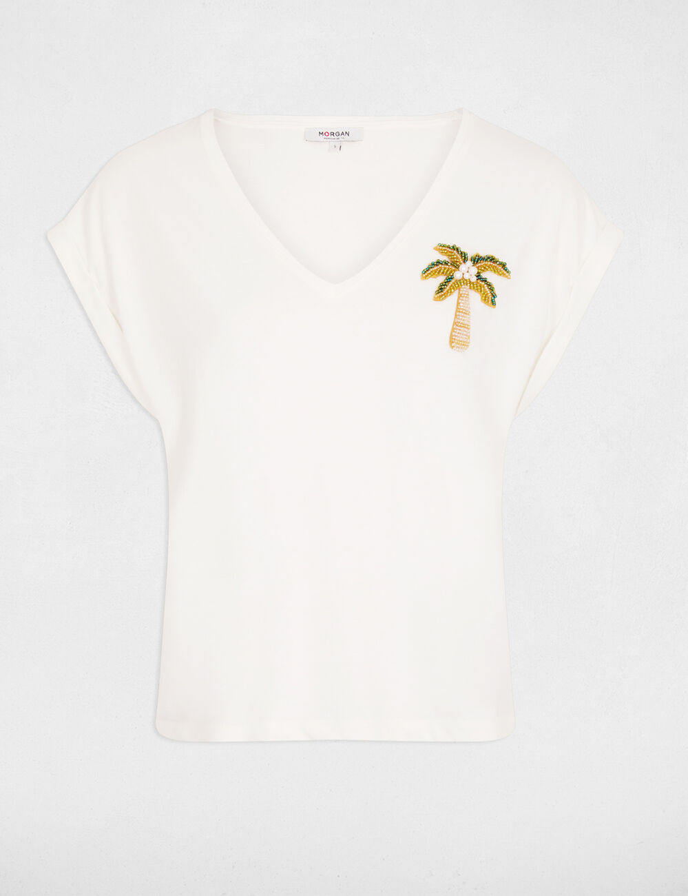 V-neck short-sleeve t-shirt white women