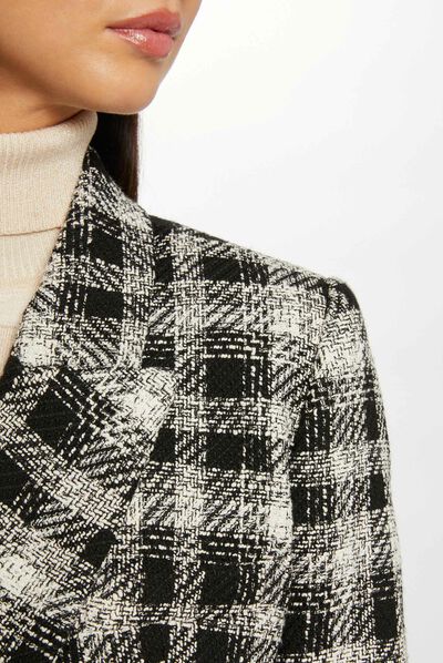 Checked waisted buttoned jacket black ladies'