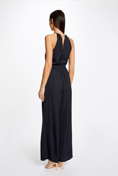 Jumpsuit with loose wide legs navy ladies'
