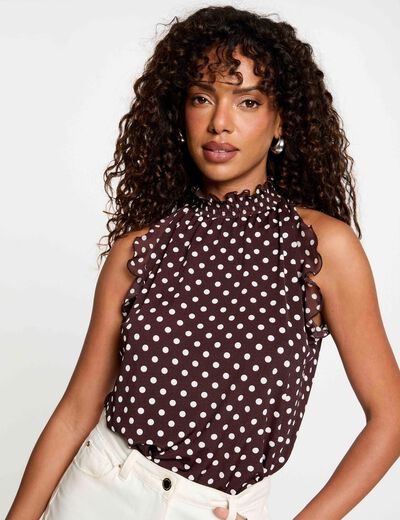 High neck tank top dark brown women
