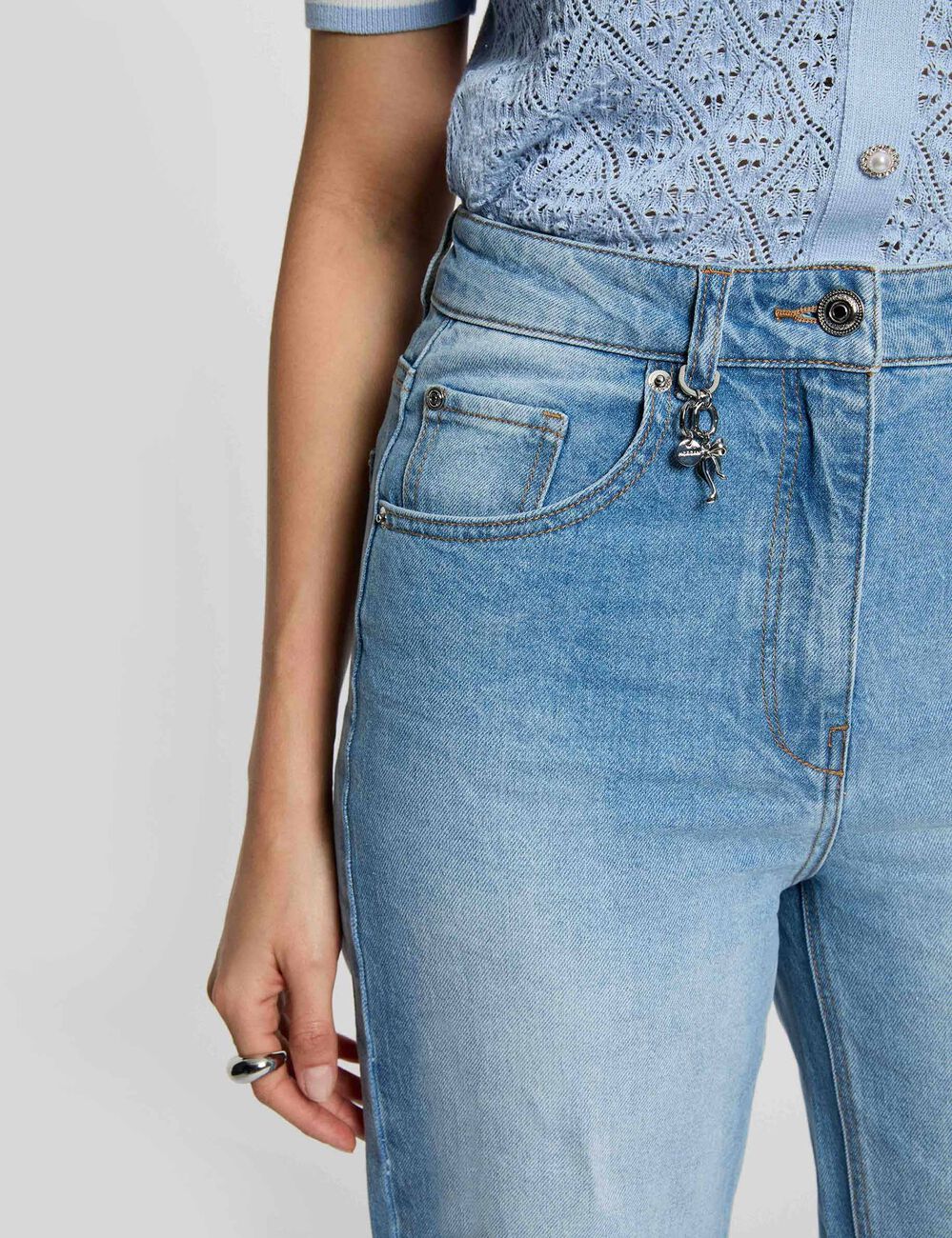High-waisted wide-leg jeans heavy stone wash denim women