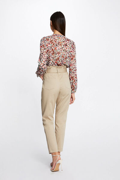 Long-sleeved shirt floral print ecru ladies'