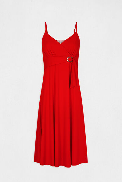 Maxi straight dress with buckle detail red ladies'
