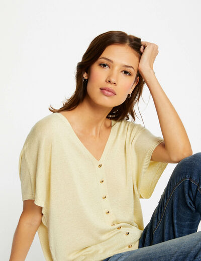 Short-sleeved jumper with buttons straw yellow women