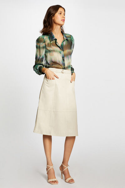 Straight belted skirt ivory ladies'