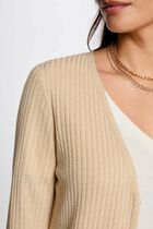Gilet long col en V jaune or femme