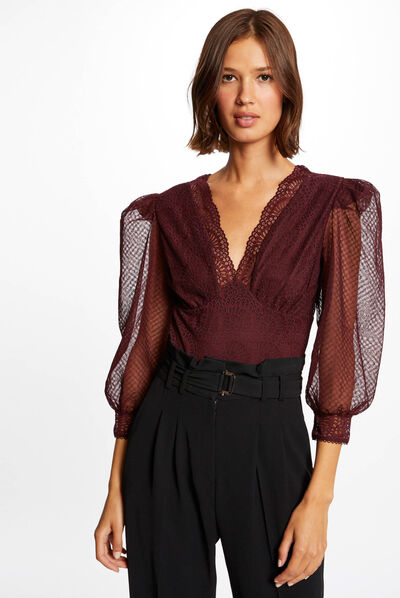 Body with puff 3/4-length sleeves plum ladies'