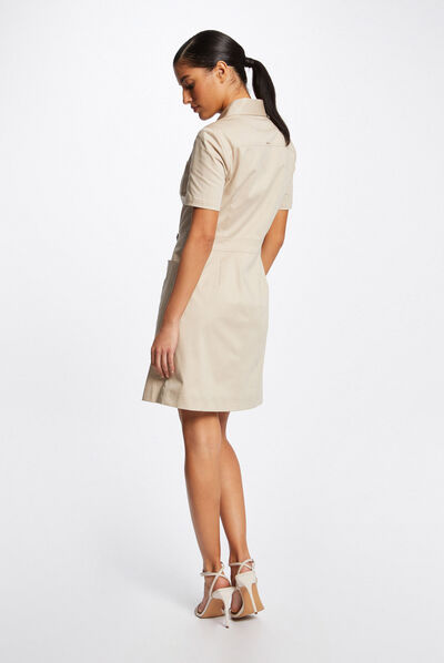 Buttoned A-line dress with buckle beige ladies'