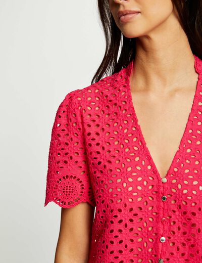 Shirt with English embroidery raspberry ladies'