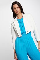 Veste courte droite col cranté à revers ivoire femme