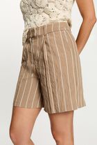High-waisted striped shorts taupe women