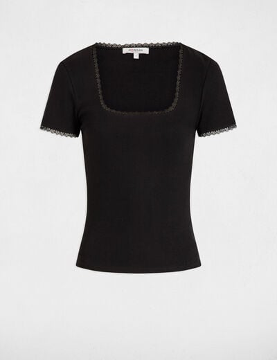 Short-sleeved ribbed t-shirt black women