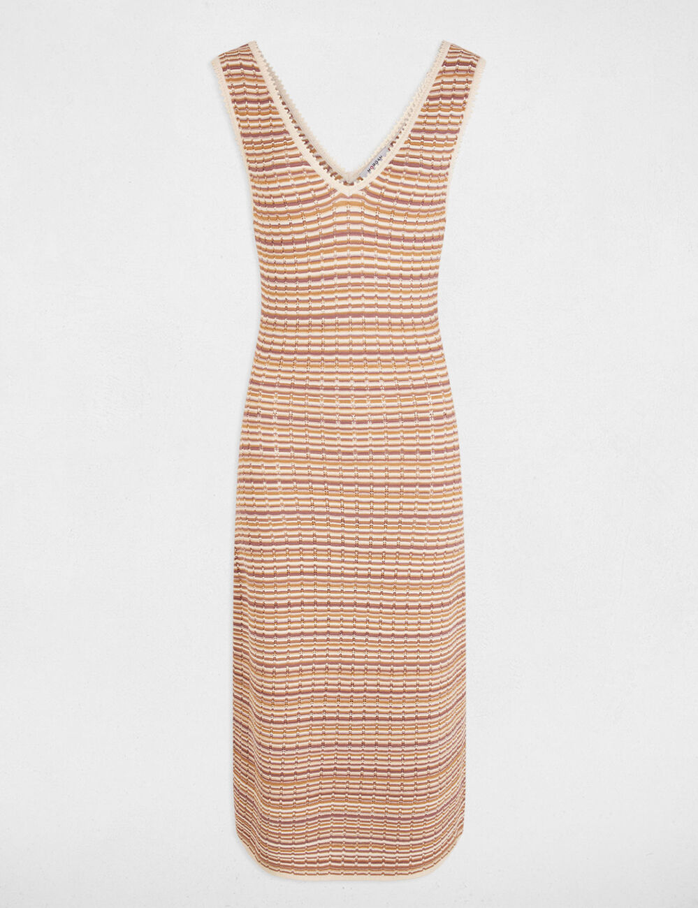 Knitted v-neck dress beige women