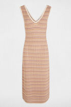 Knitted v-neck dress beige women