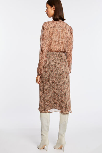 Midi A-line skirt with vegetal print multico ladies'